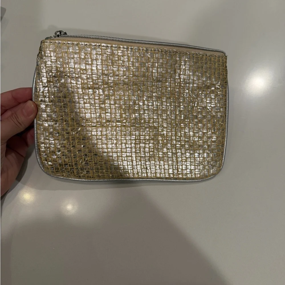 NWOT Vintage Neiman Marcus Woven Straw Metallic Clutch Makeup Bag